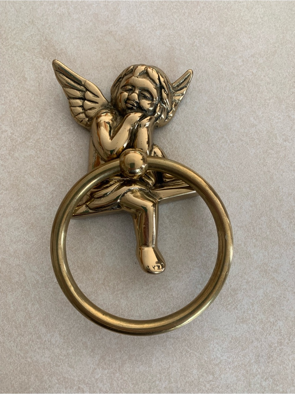 Solid Brass Cherub Angel Towel Ring
